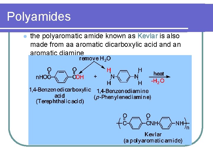 Polyamides l the polyaromatic amide known as Kevlar is also made from aa aromatic
