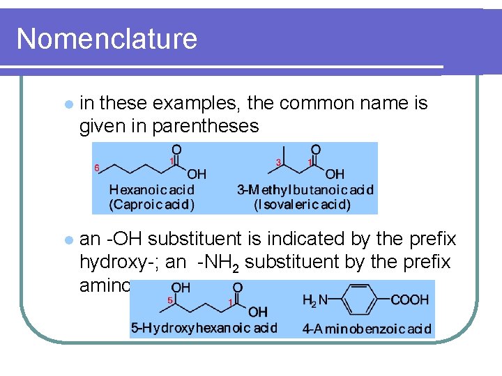 Nomenclature l in these examples, the common name is given in parentheses l an