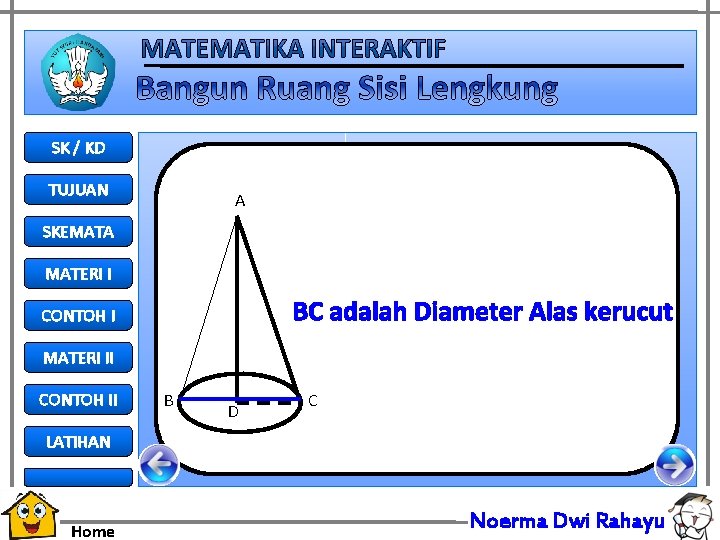 SK / KD TUJUAN A SKEMATA MATERI I BC adalah Diameter Alas kerucut CONTOH