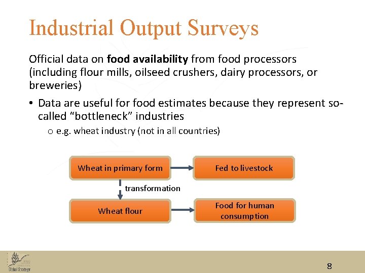 Industrial Output Surveys Official data on food availability from food processors (including flour mills,