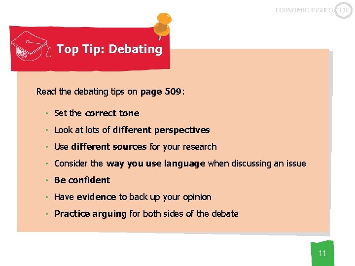 ECONOMIC ISSUES 3. 10 Top Tip: Debating Read the debating tips on page 509: