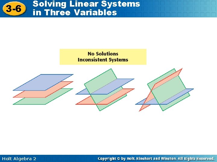 3 -6 Solving Linear Systems in Three Variables Holt Algebra 2 3 -6 Solving Linear Systems in Three Variables Holt Algebra 2