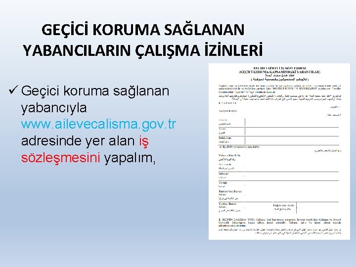 GEÇİCİ KORUMA SAĞLANAN YABANCILARIN ÇALIŞMA İZİNLERİ ü Geçici koruma sağlanan yabancıyla www. ailevecalisma. gov.