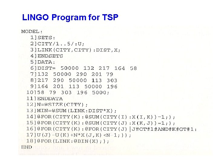 LINGO Program for TSP 