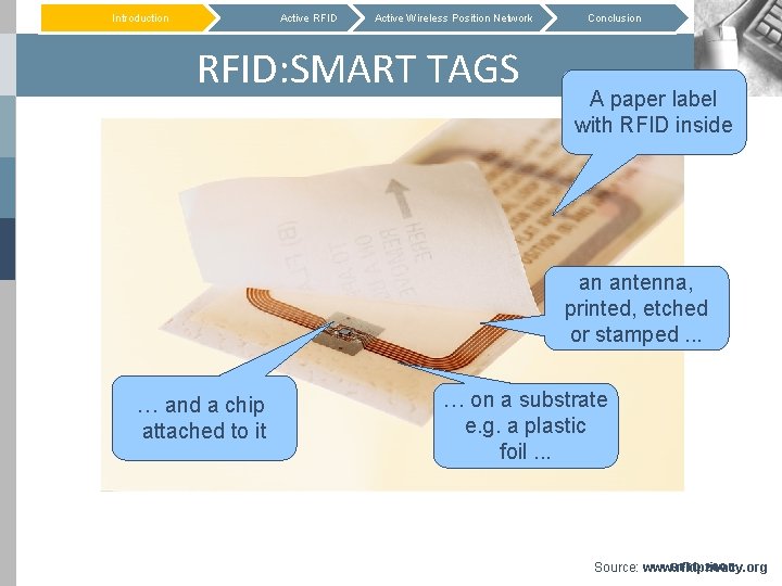 Introduction Active RFID Active Wireless Position Network RFID: SMART TAGS Conclusion A paper label