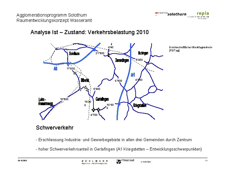 Agglomerationsprogramm Solothurn Raumentwicklungskonzept Wasseramt Analyse Ist – Zustand: Verkehrsbelastung 2010 21’ 900 Durchschnittlicher Werktagverkehr