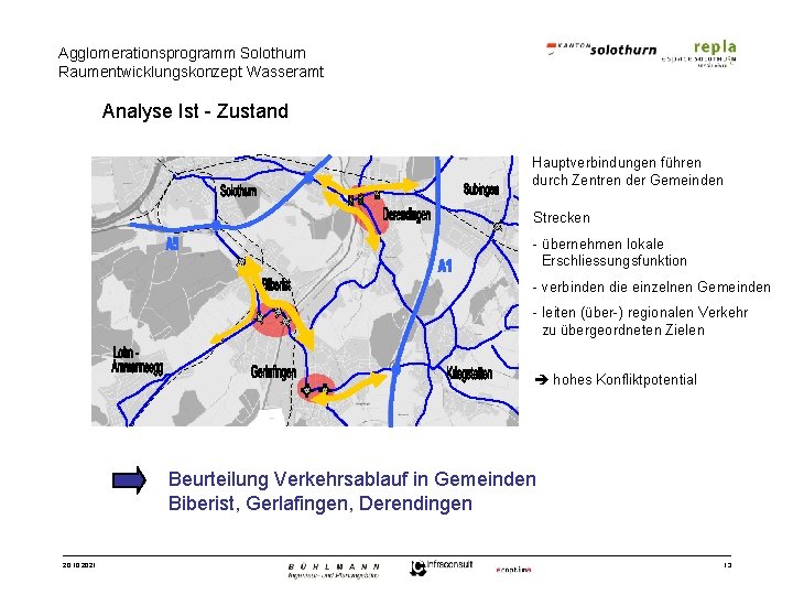 Agglomerationsprogramm Solothurn Raumentwicklungskonzept Wasseramt Analyse Ist - Zustand Hauptverbindungen führen durch Zentren der Gemeinden