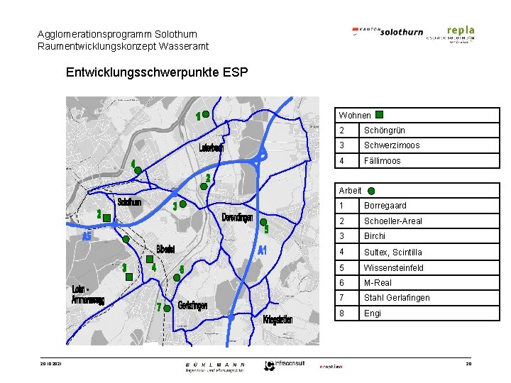 Agglomerationsprogramm Solothurn Raumentwicklungskonzept Wasseramt Entwicklungsschwerpunkte ESP Wohnen 2 Schöngrün 3 Schwerzimoos 4 Fällimoos Arbeit