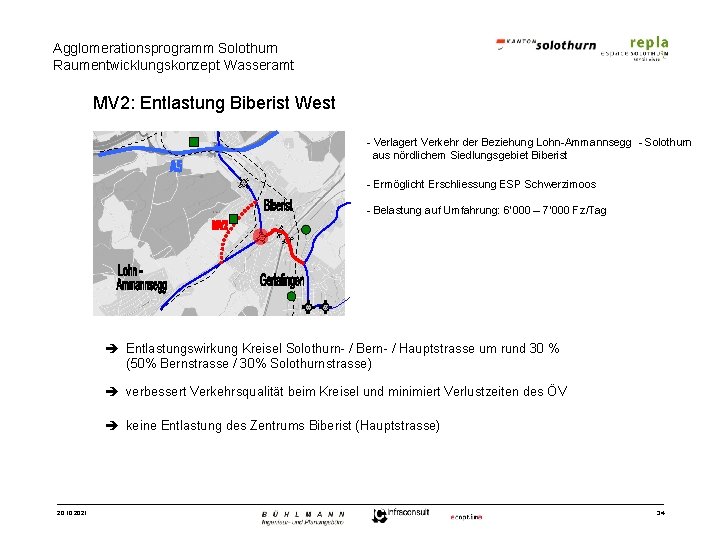 Agglomerationsprogramm Solothurn Raumentwicklungskonzept Wasseramt MV 2: Entlastung Biberist West - Verlagert Verkehr der Beziehung