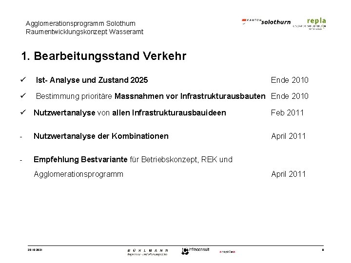 Agglomerationsprogramm Solothurn Raumentwicklungskonzept Wasseramt 1. Bearbeitungsstand Verkehr ü Ist- Analyse und Zustand 2025 ü