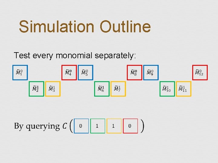 Simulation Outline Test every monomial separately: 