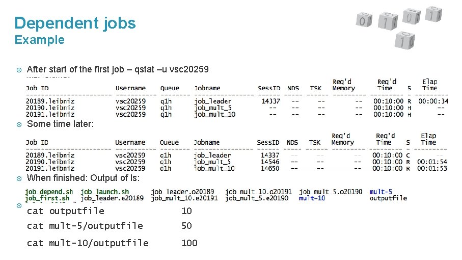 Dependent jobs Example After start of the first job – qstat –u vsc 20259