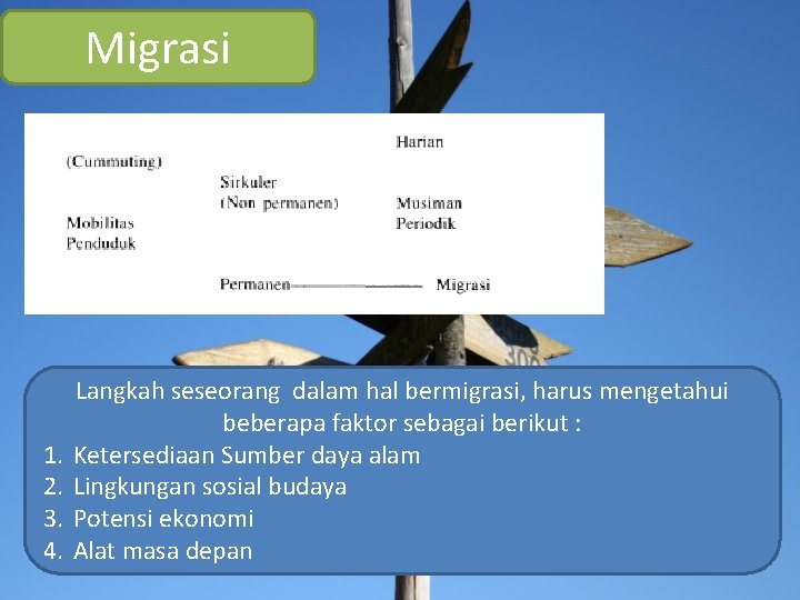 Migrasi 1. 2. 3. 4. Langkah seseorang dalam hal bermigrasi, harus mengetahui beberapa faktor