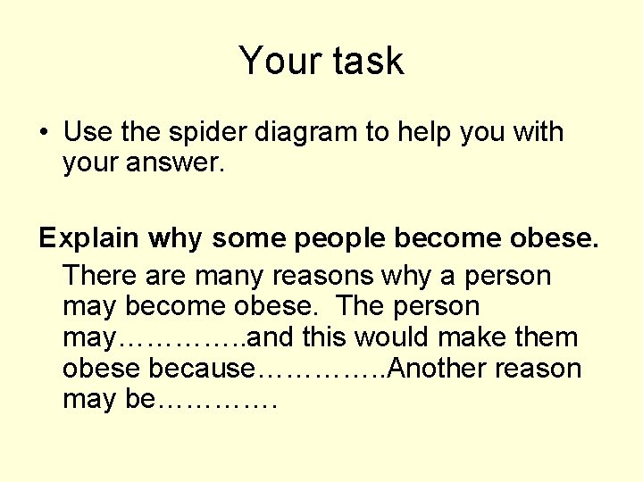 Your task • Use the spider diagram to help you with your answer. Explain