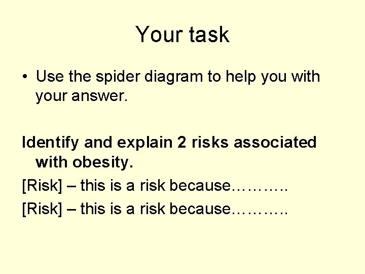 Your task • Use the spider diagram to help you with your answer. Identify