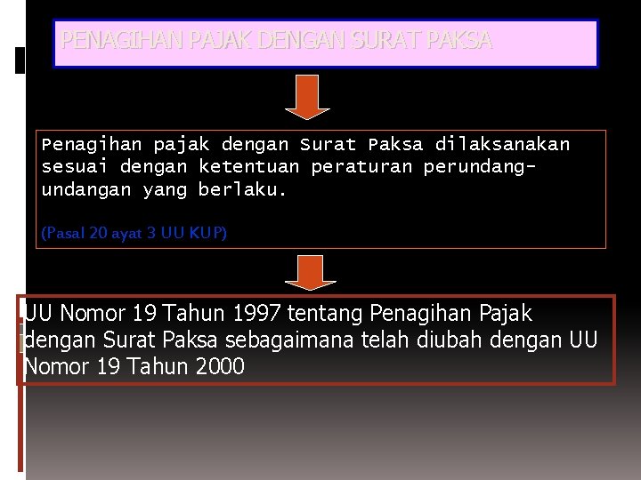 PENAGIHAN PAJAK DENGAN SURAT PAKSA Penagihan pajak dengan Surat Paksa dilaksanakan sesuai dengan ketentuan