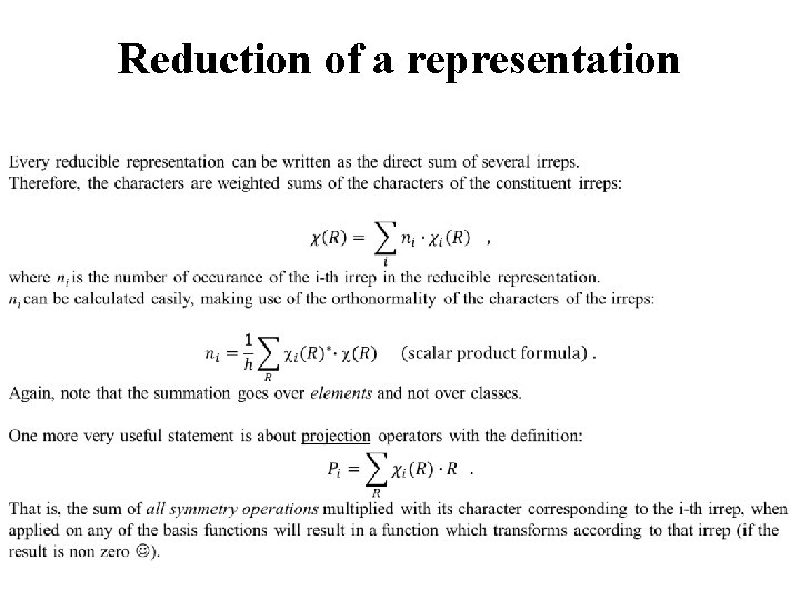 Reduction of a representation 