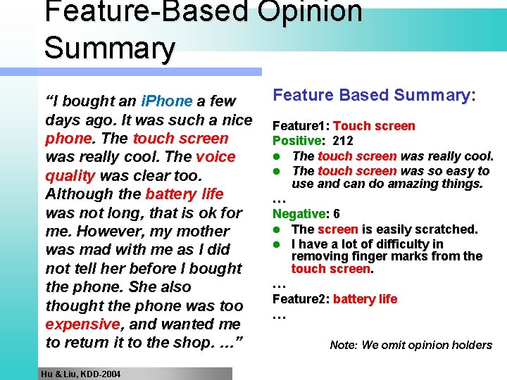 Feature-Based Opinion Summary “I bought an i. Phone a few days ago. It was