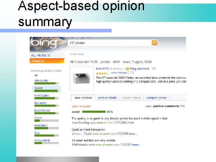 Aspect-based opinion summary 