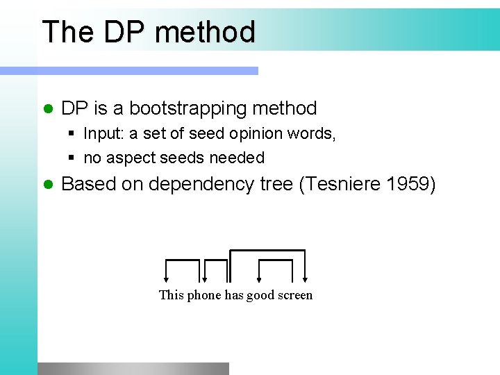 The DP method l DP is a bootstrapping method § Input: a set of