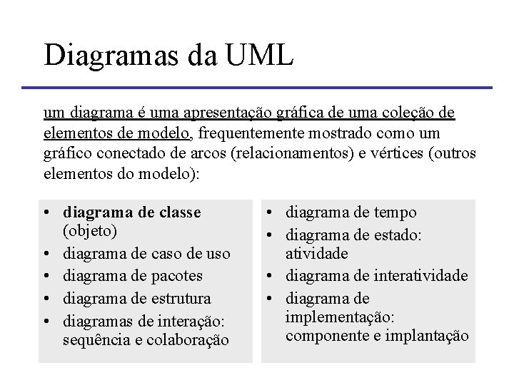 Diagramas da UML um diagrama é uma apresentação gráfica de uma coleção de elementos Diagramas da UML um diagrama é uma apresentação gráfica de uma coleção de elementos