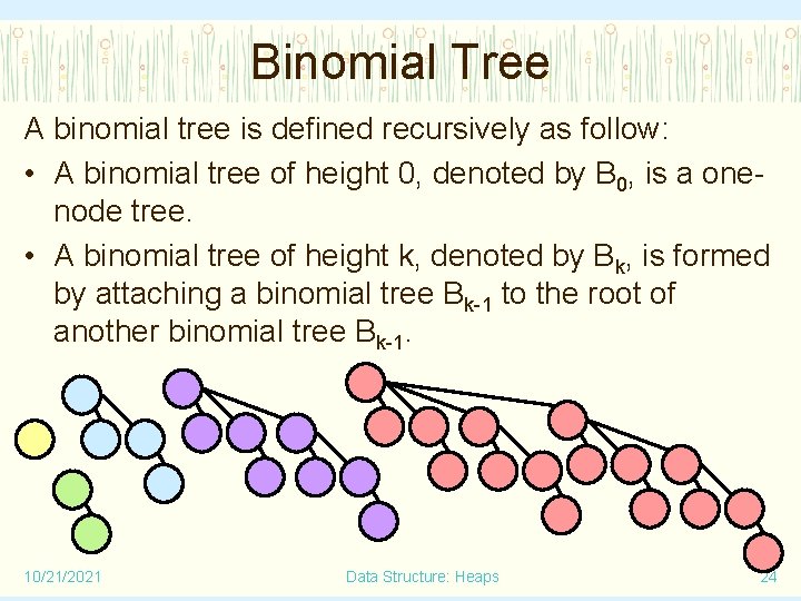 Binomial Tree A binomial tree is defined recursively as follow: • A binomial tree