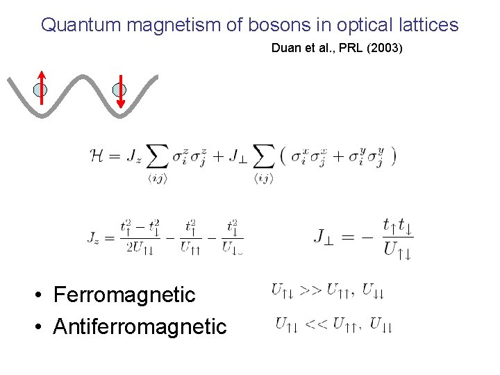 Quantum magnetism of bosons in optical lattices Duan et al. , PRL (2003) •