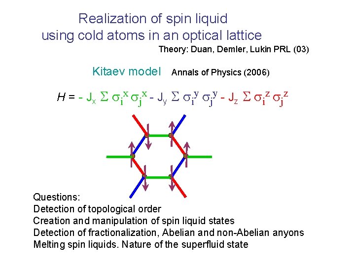 Realization of spin liquid using cold atoms in an optical lattice Theory: Duan, Demler,