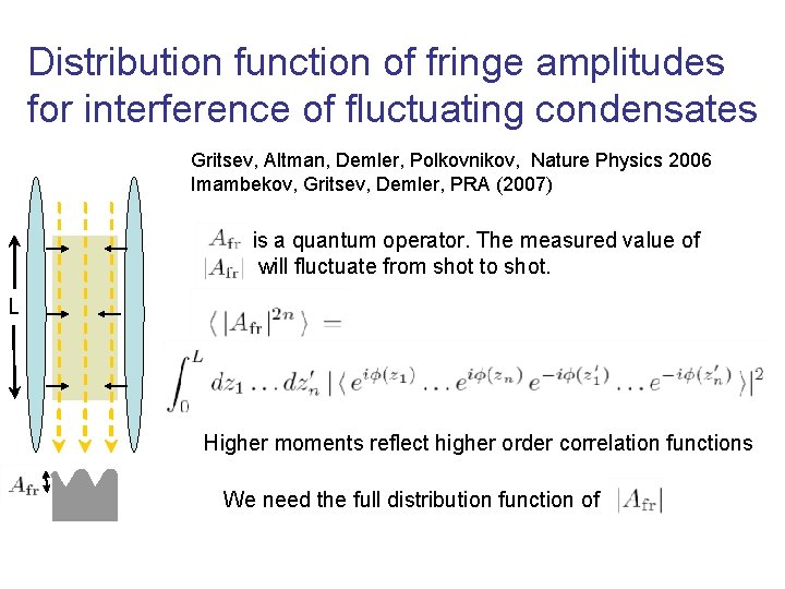 Distribution function of fringe amplitudes for interference of fluctuating condensates Gritsev, Altman, Demler, Polkovnikov,