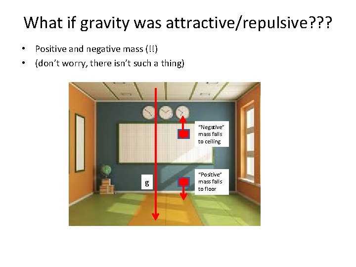 What if gravity was attractive/repulsive? ? ? • Positive and negative mass (!!) •