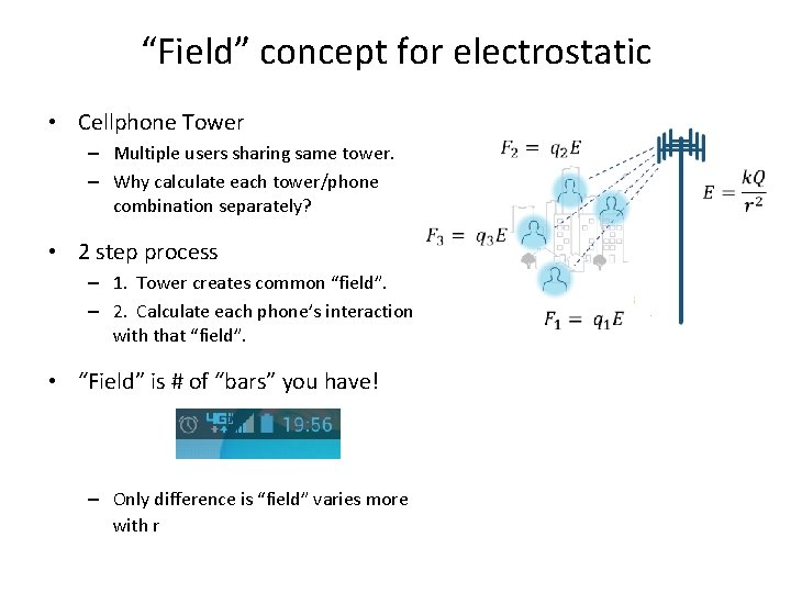 “Field” concept for electrostatic • Cellphone Tower – Multiple users sharing same tower. –