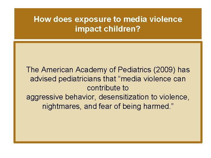 How does exposure to media violence impact children? The American Academy of Pediatrics (2009)