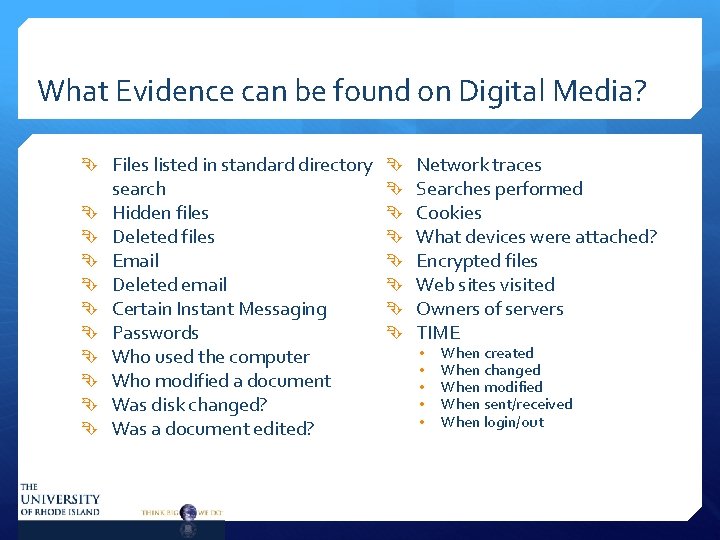 What Evidence can be found on Digital Media? Files listed in standard directory search