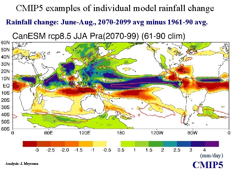 CMIP 5 examples of individual model rainfall change Rainfall change: June-Aug. , 2070 -2099