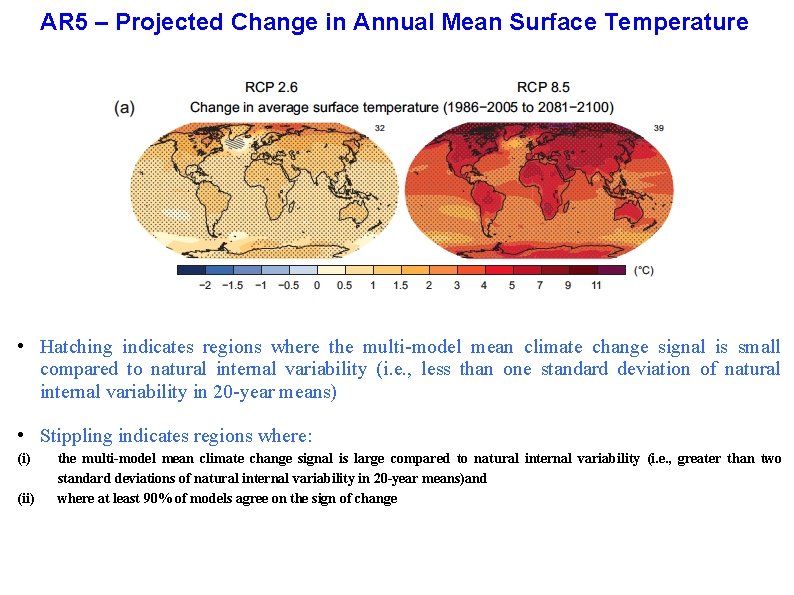 AR 5 – Projected Change in Annual Mean Surface Temperature • Hatching indicates regions