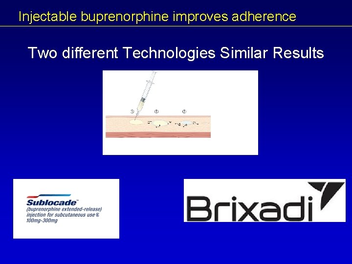 Injectable buprenorphine improves adherence Two different Technologies Similar Results 