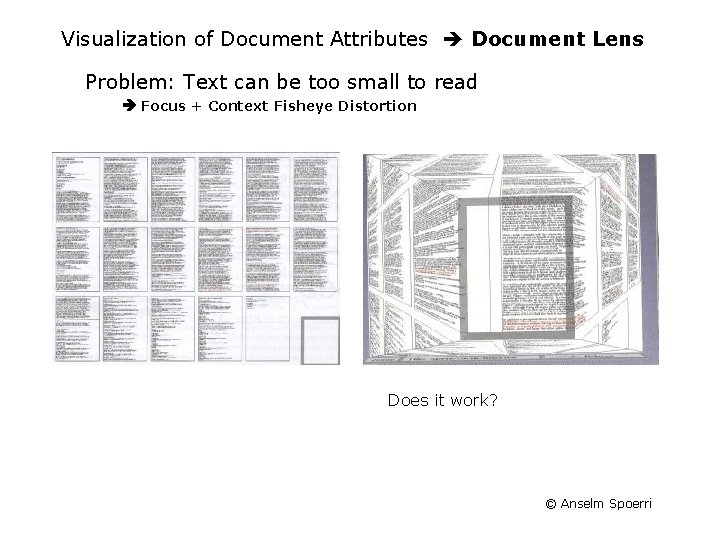 Visualization of Document Attributes Document Lens Problem: Text can be too small to read
