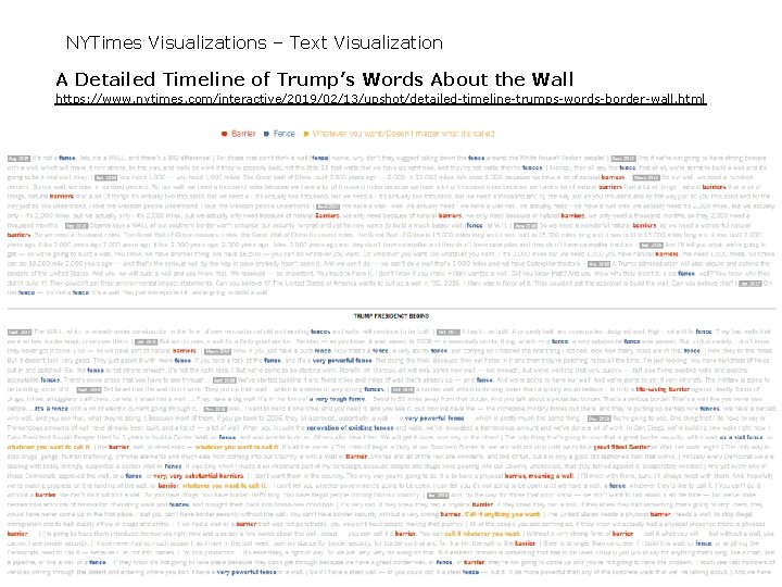 NYTimes Visualizations – Text Visualization A Detailed Timeline of Trump’s Words About the Wall