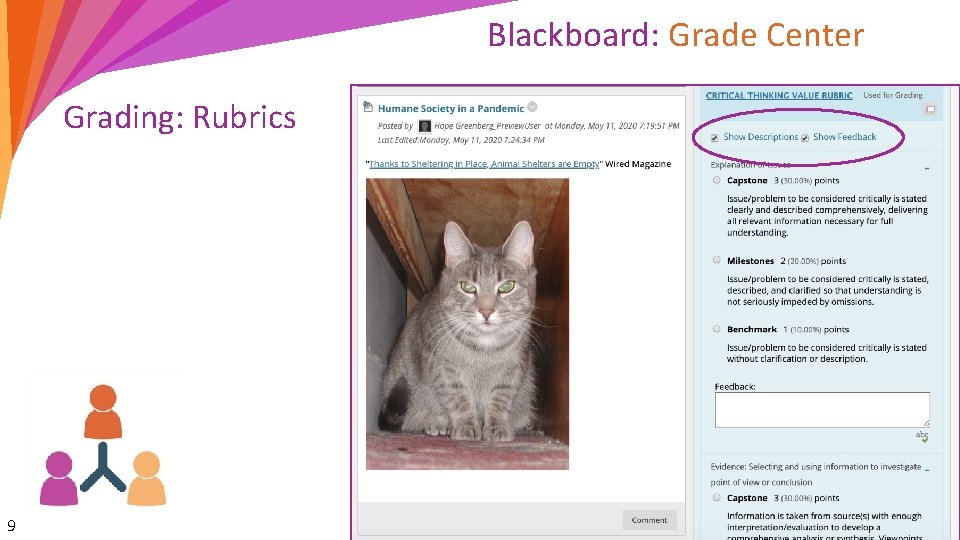 Blackboard: Grade Center Grading: Rubrics 9 