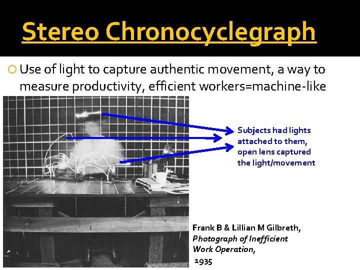 Stereo Chronocyclegraph Use of light to capture authentic movement, a way to measure productivity, Stereo Chronocyclegraph Use of light to capture authentic movement, a way to measure productivity,