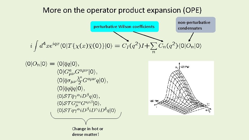 More on the operator product expansion (OPE) perturbative Wilson coefficients Change in hot or