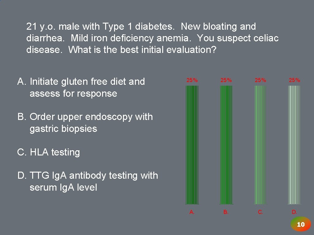 21 y. o. male with Type 1 diabetes. New bloating and diarrhea. Mild iron