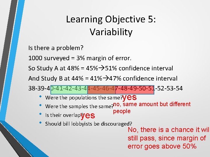 Learning Objective 5: Variability Is there a problem? 1000 surveyed = 3% margin of