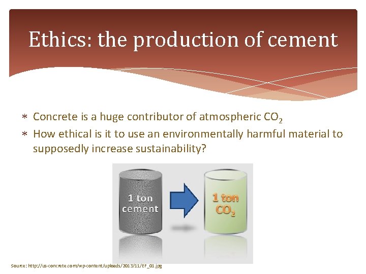 Ethics: the production of cement Concrete is a huge contributor of atmospheric CO 2