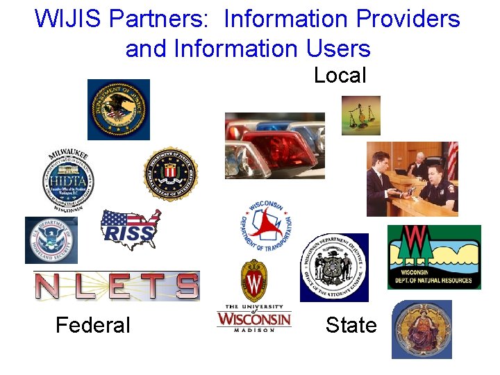 WIJIS Partners: Information Providers and Information Users Local Federal State 
