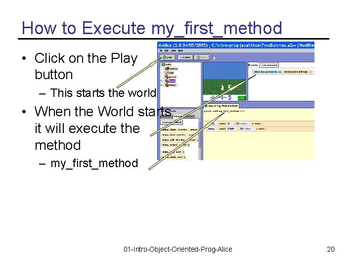 How to Execute my_first_method • Click on the Play button – This starts the