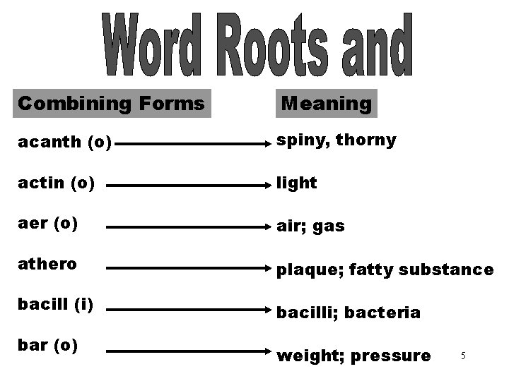 Word Roots and Combining Forms [ACANTH(O)] Combining Forms Meaning acanth (o) spiny, thorny actin