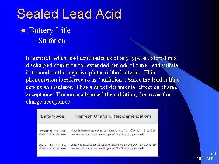 Sealed Lead Acid l Battery Life – Sulfation In general, when lead acid batteries