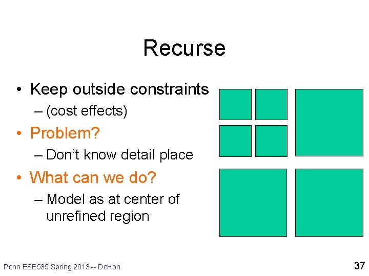 Recurse • Keep outside constraints – (cost effects) • Problem? – Don’t know detail
