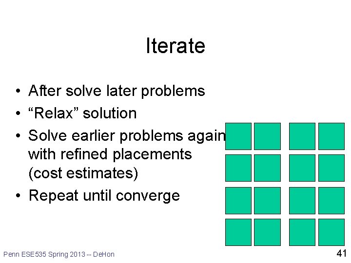 Iterate • After solve later problems • “Relax” solution • Solve earlier problems again